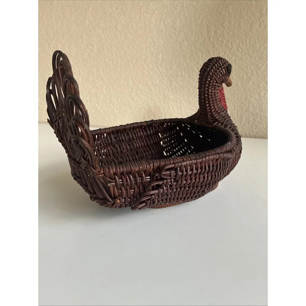 Vintage Turkey Wicker Basket Thanksgiving Cottage Fall Family Boho Feast